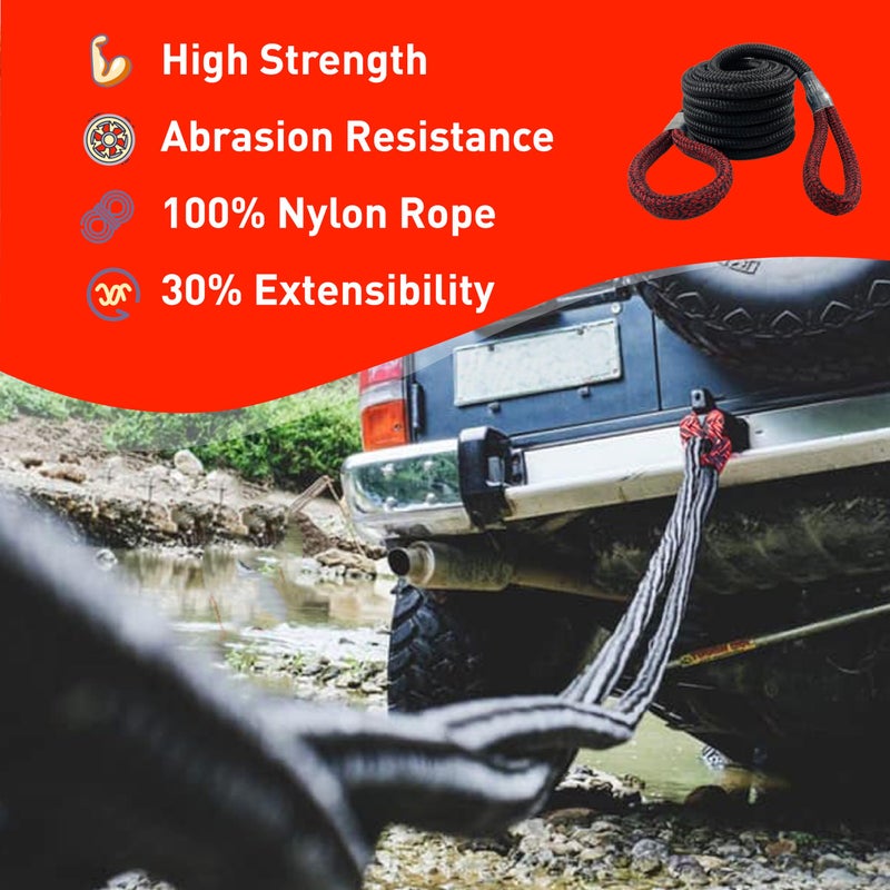 X MONSTER Kinetic Recovery Tow Rope Snatch Rope Strap3/4 x 20' (MBS 22,000 lbs) and 2 Soft Shackles (35,000bs), Free Durable Handbag Offroad Recovery Kits - Image 3